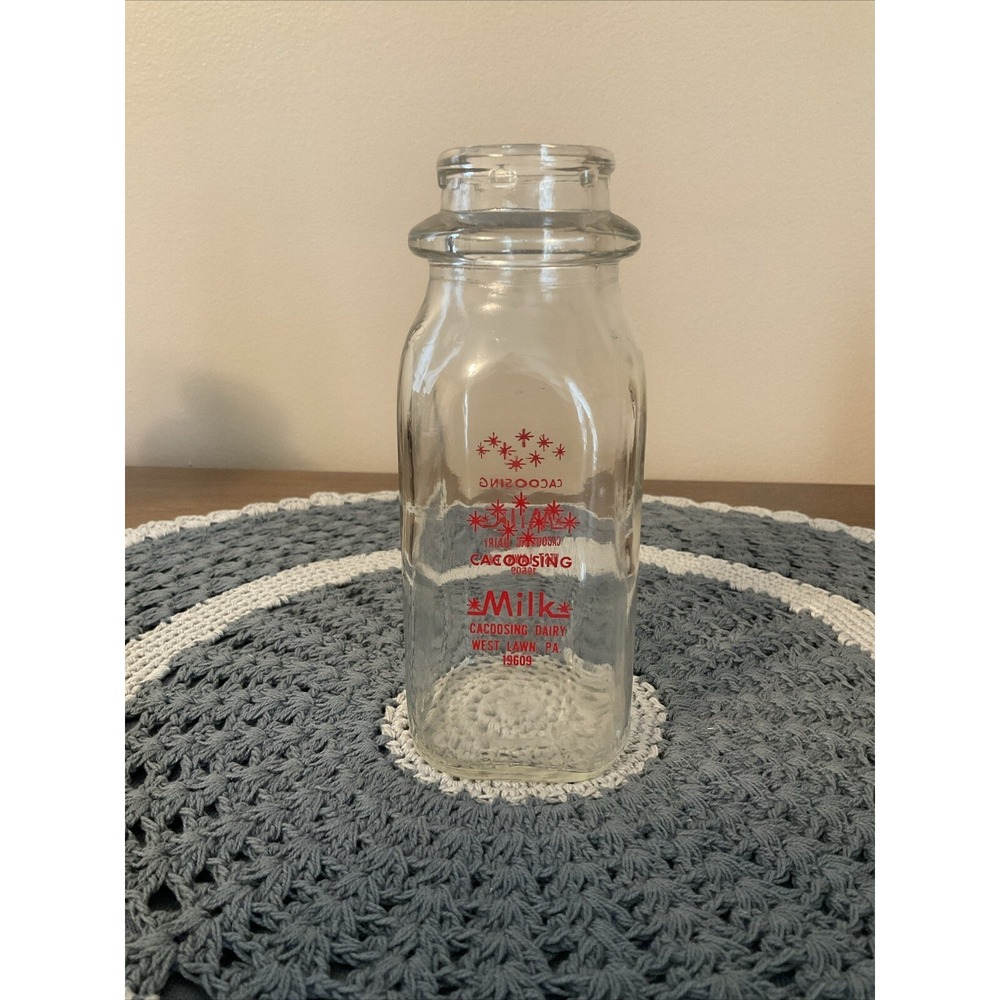 Vintage Cacoosing Dairy Inc Milk Bottle Half Pint West Lawn PA Clear Glass Decor